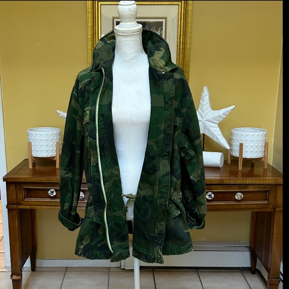 Free People Seize the Day Green Black Camouflage Print Utility Jacket Sz Small - Picture 10 of 16
